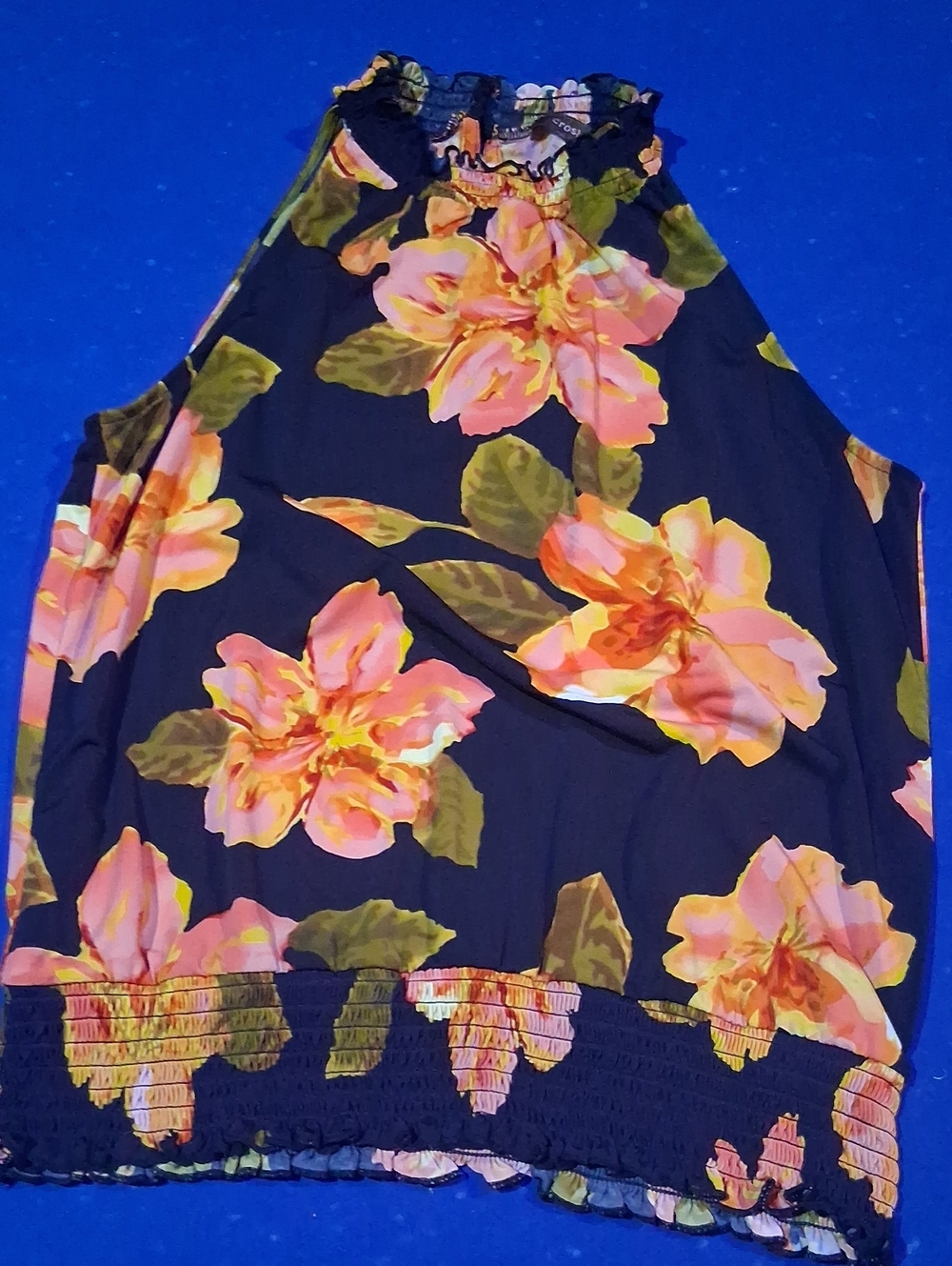 crosby. Navy Halter Camisole with Pink & Green Floral Print